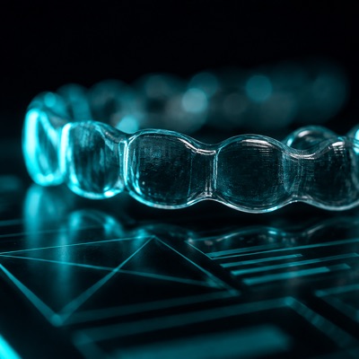 A clear retainer resting on dark glass.